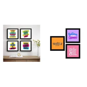 SAF Set of 4 Work Hard Dream Big Motivational UV Coated Home Decorative Gift Item & Engineered Wood Flowers Framed Painting, Multicolour, UV Textured, 10 Inch X 10 Inch SANFQT31427