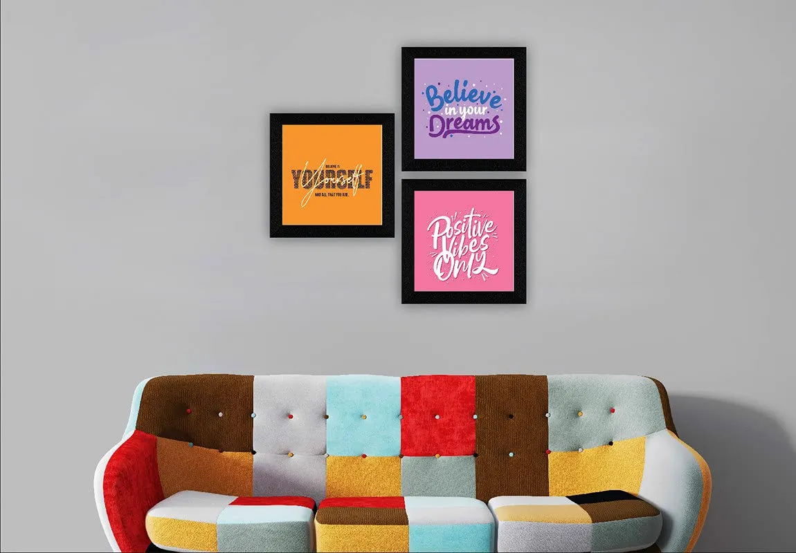 SAF Set of 4 Work Hard Dream Big Motivational UV Coated Home Decorative Gift Item & Engineered Wood Flowers Framed Painting, Multicolour, UV Textured, 10 Inch X 10 Inch SANFQT31427