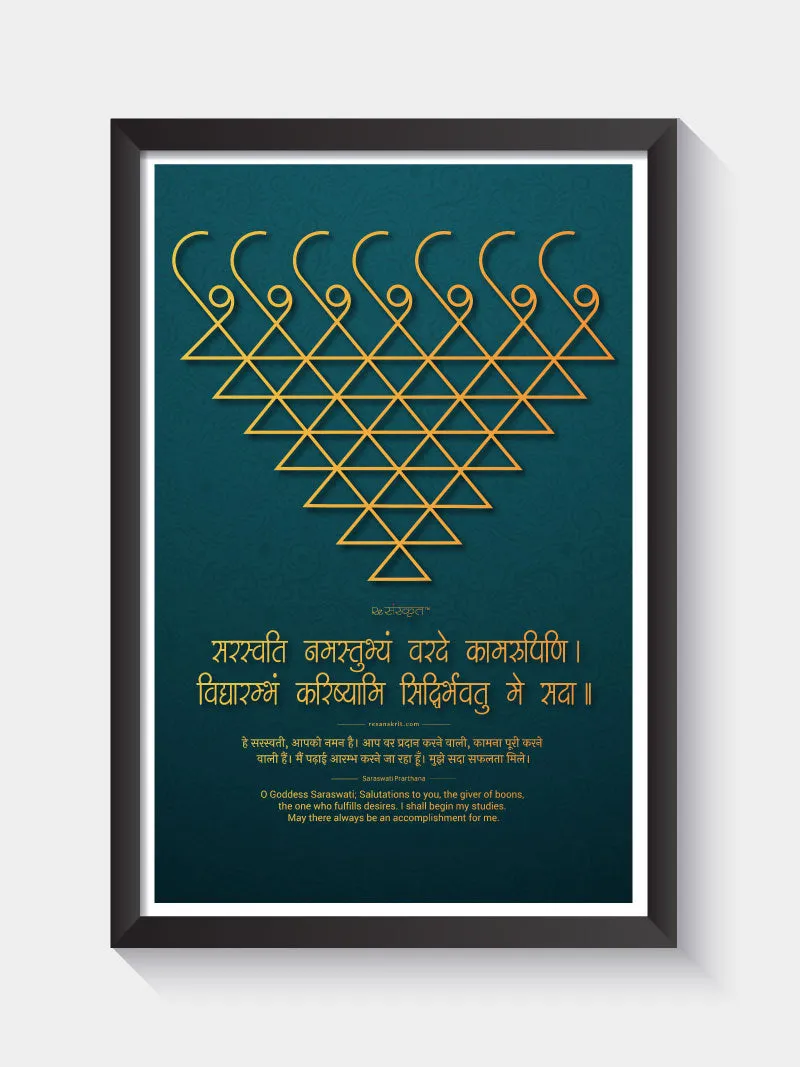 Saraswati Yantra (Saraswati Namastubhyam) Wall Photo Frame