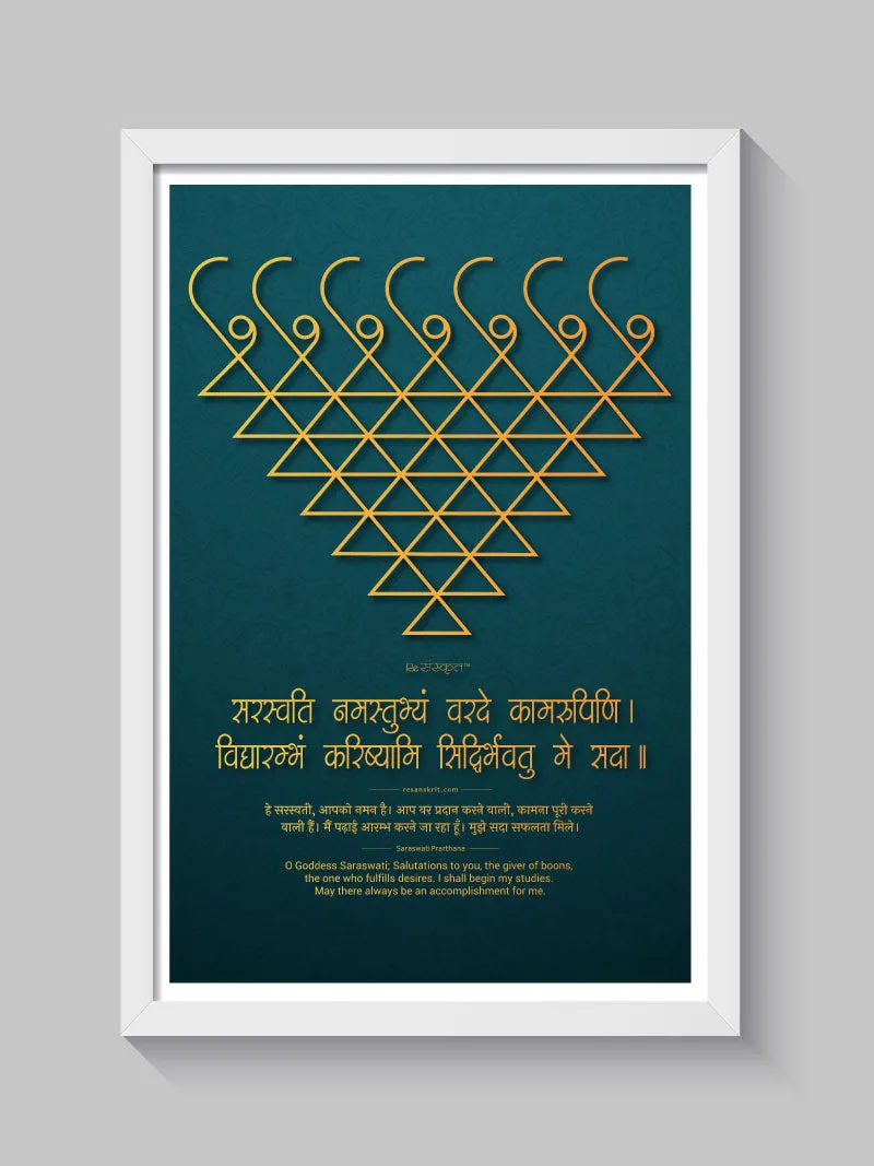 Saraswati Yantra (Saraswati Namastubhyam) Wall Photo Frame