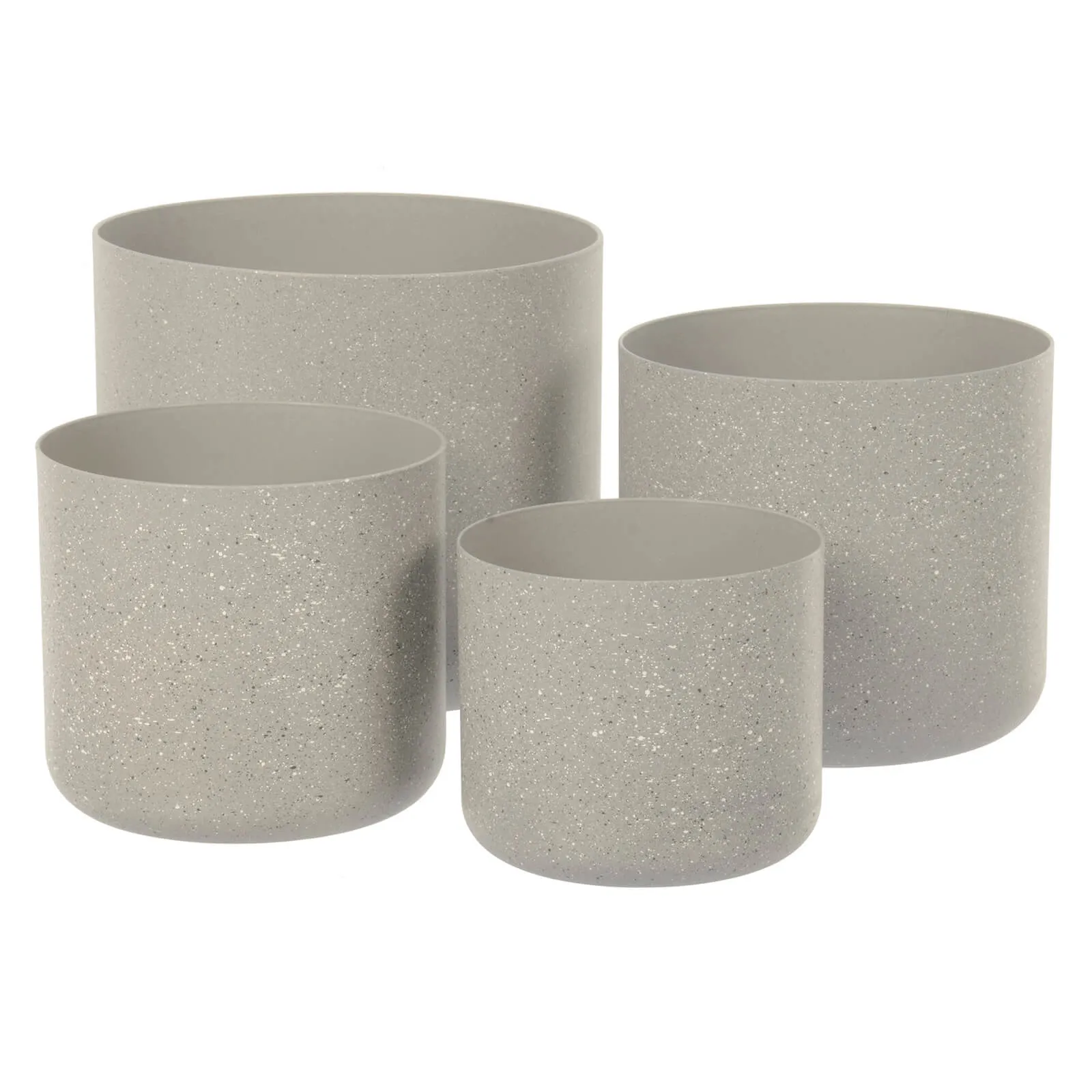 Set of 4 Plant Pots Sandstone Effect Grey Plastic 14-22cm
