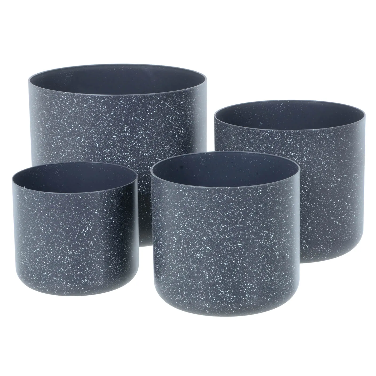 Set of 4 Plant Pots Sandstone Effect Grey Plastic 14-22cm
