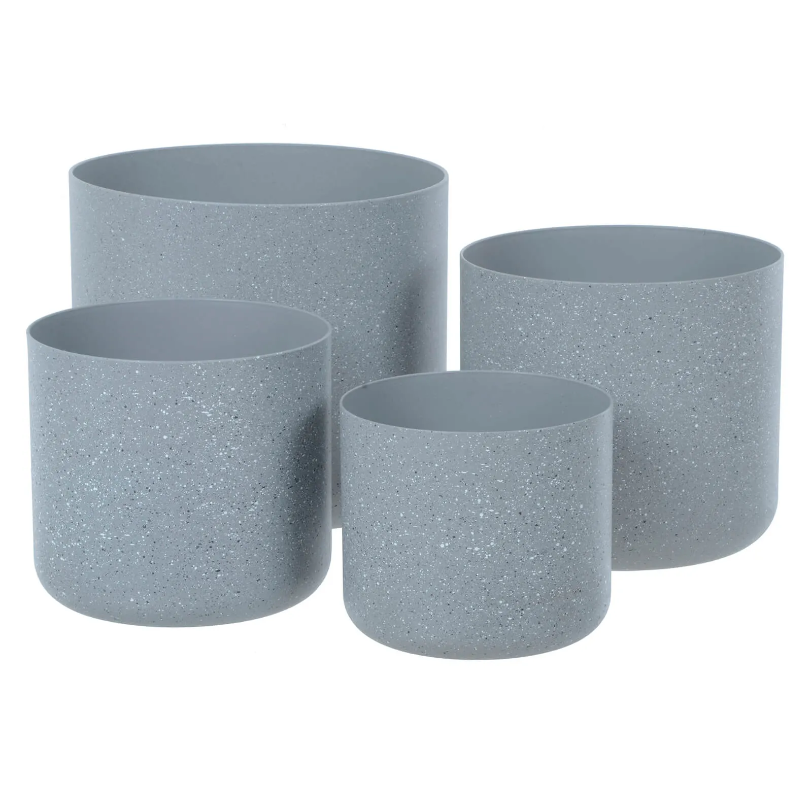 Set of 4 Plant Pots Sandstone Effect Grey Plastic 14-22cm
