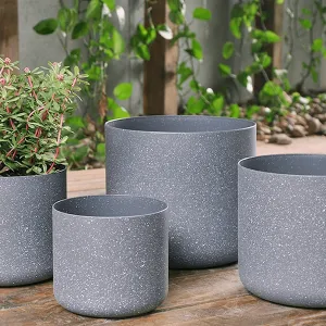 Set of 4 Plant Pots Sandstone Effect Grey Plastic 14-22cm