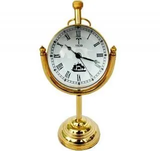 SIMONA �New 1939 Maritime Style Look Golden Brass Stand Table Clock, Antique Style Decorated Piece