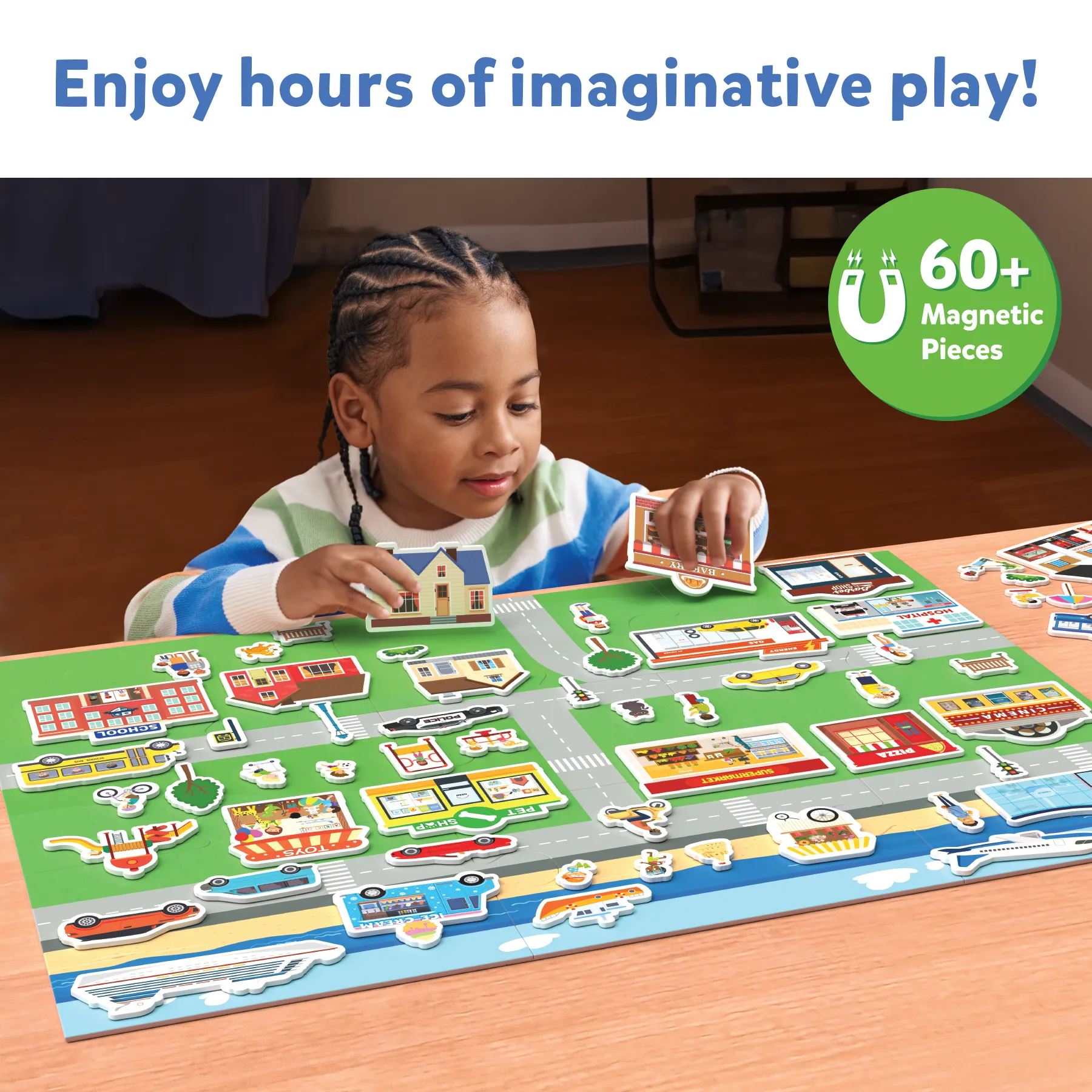 Skillmatics Creative Toy Magnetopia - Design Your City, Interactive Pretend Play Set For Kids, Toddlers, 60  Magnetic Pieces, Preschool Learning Game, Gifts for Boys & Girls Ages 3, 4, 5, 6, 7