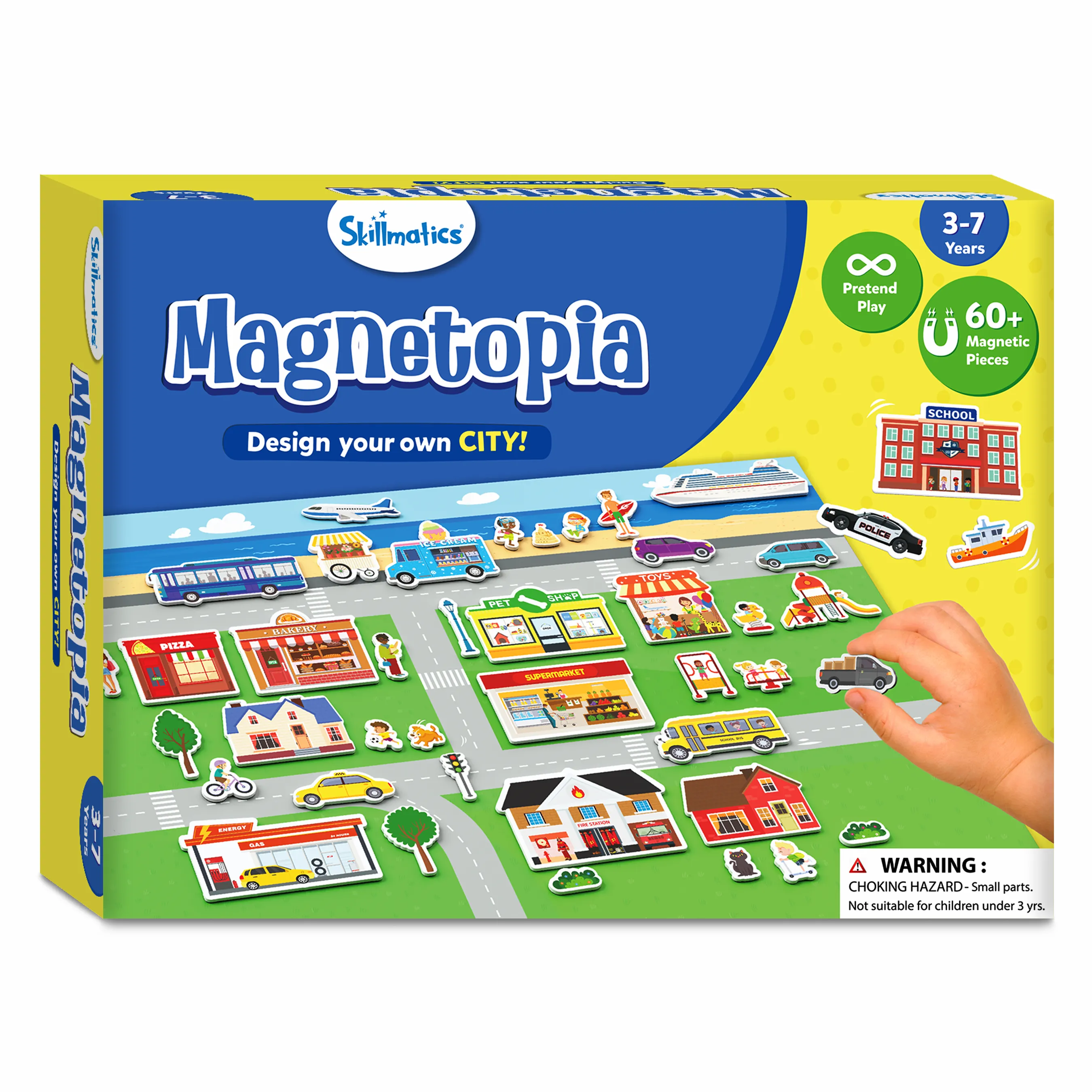 Skillmatics Creative Toy Magnetopia - Design Your City, Interactive Pretend Play Set For Kids, Toddlers, 60  Magnetic Pieces, Preschool Learning Game, Gifts for Boys & Girls Ages 3, 4, 5, 6, 7