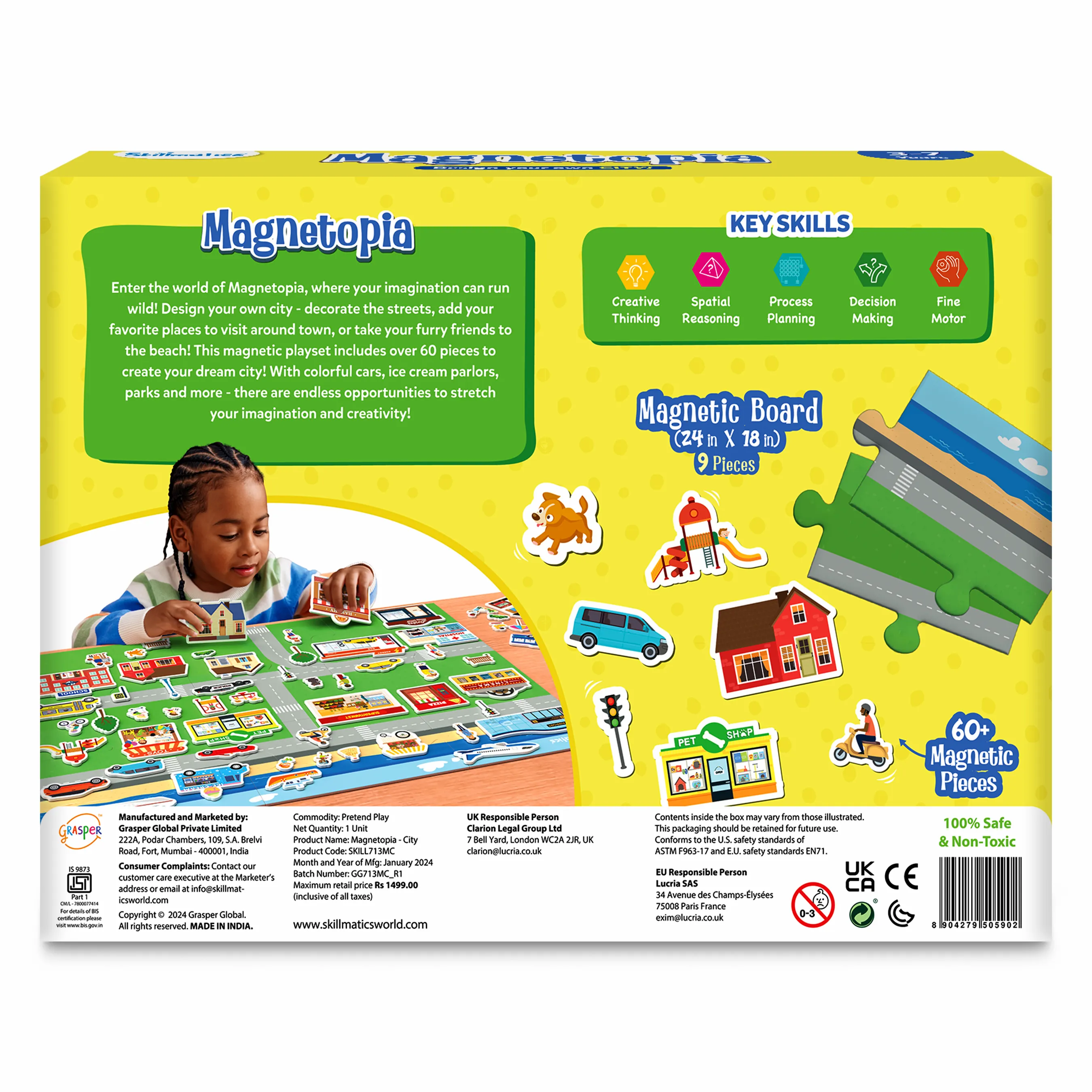 Skillmatics Creative Toy Magnetopia - Design Your City, Interactive Pretend Play Set For Kids, Toddlers, 60  Magnetic Pieces, Preschool Learning Game, Gifts for Boys & Girls Ages 3, 4, 5, 6, 7