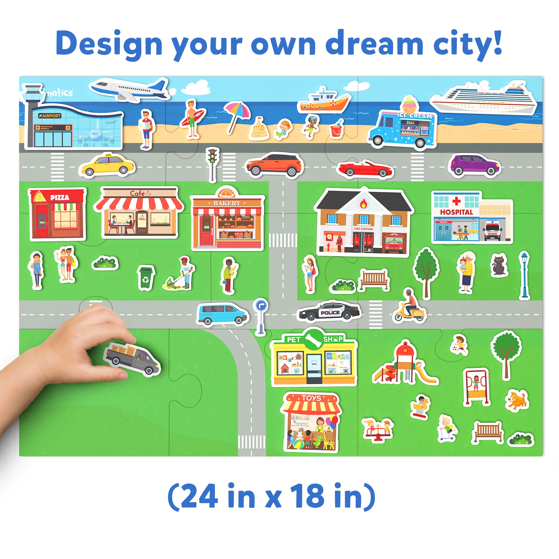 Skillmatics Creative Toy Magnetopia - Design Your City, Interactive Pretend Play Set For Kids, Toddlers, 60  Magnetic Pieces, Preschool Learning Game, Gifts for Boys & Girls Ages 3, 4, 5, 6, 7