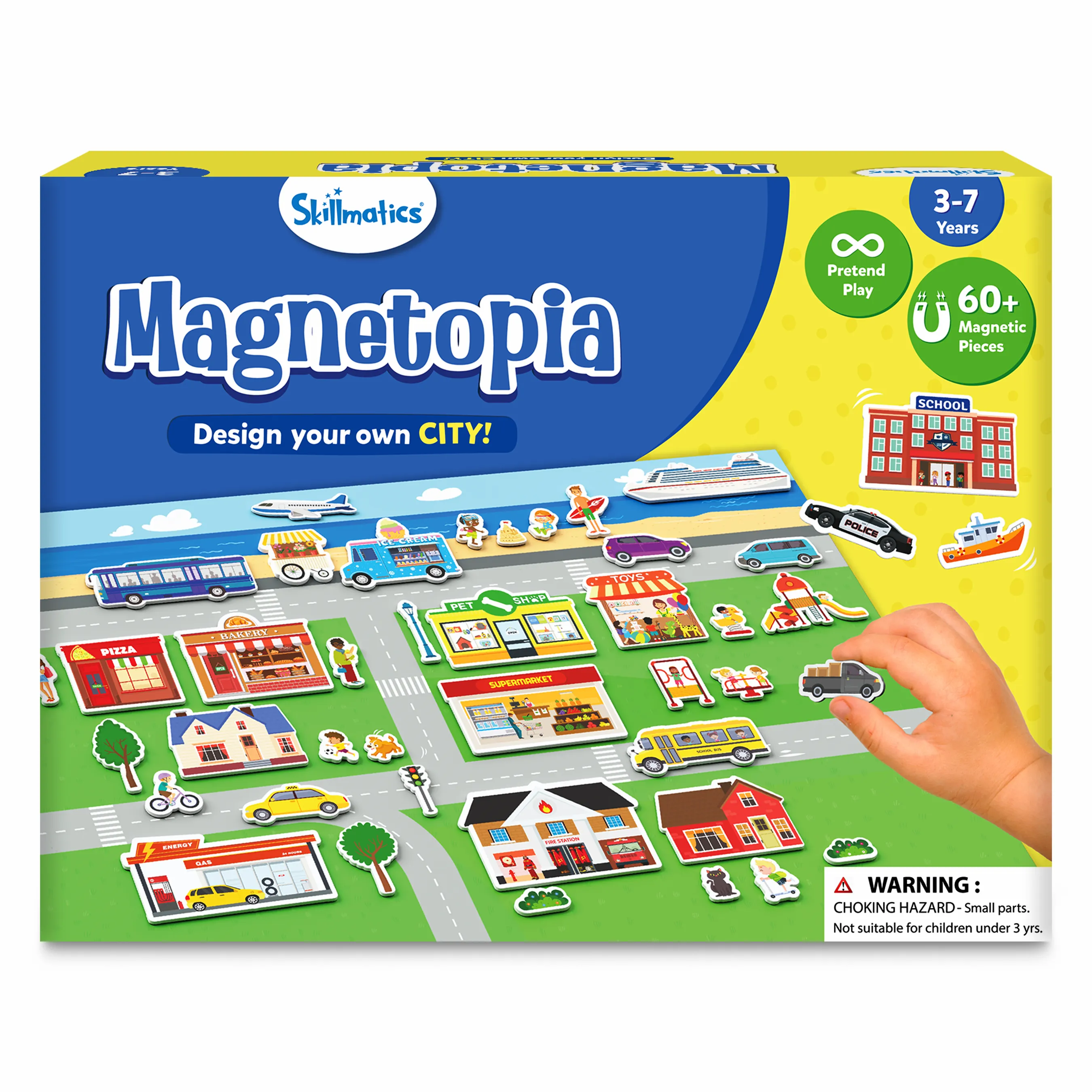 Skillmatics Creative Toy Magnetopia - Design Your City, Interactive Pretend Play Set For Kids, Toddlers, 60  Magnetic Pieces, Preschool Learning Game, Gifts for Boys & Girls Ages 3, 4, 5, 6, 7