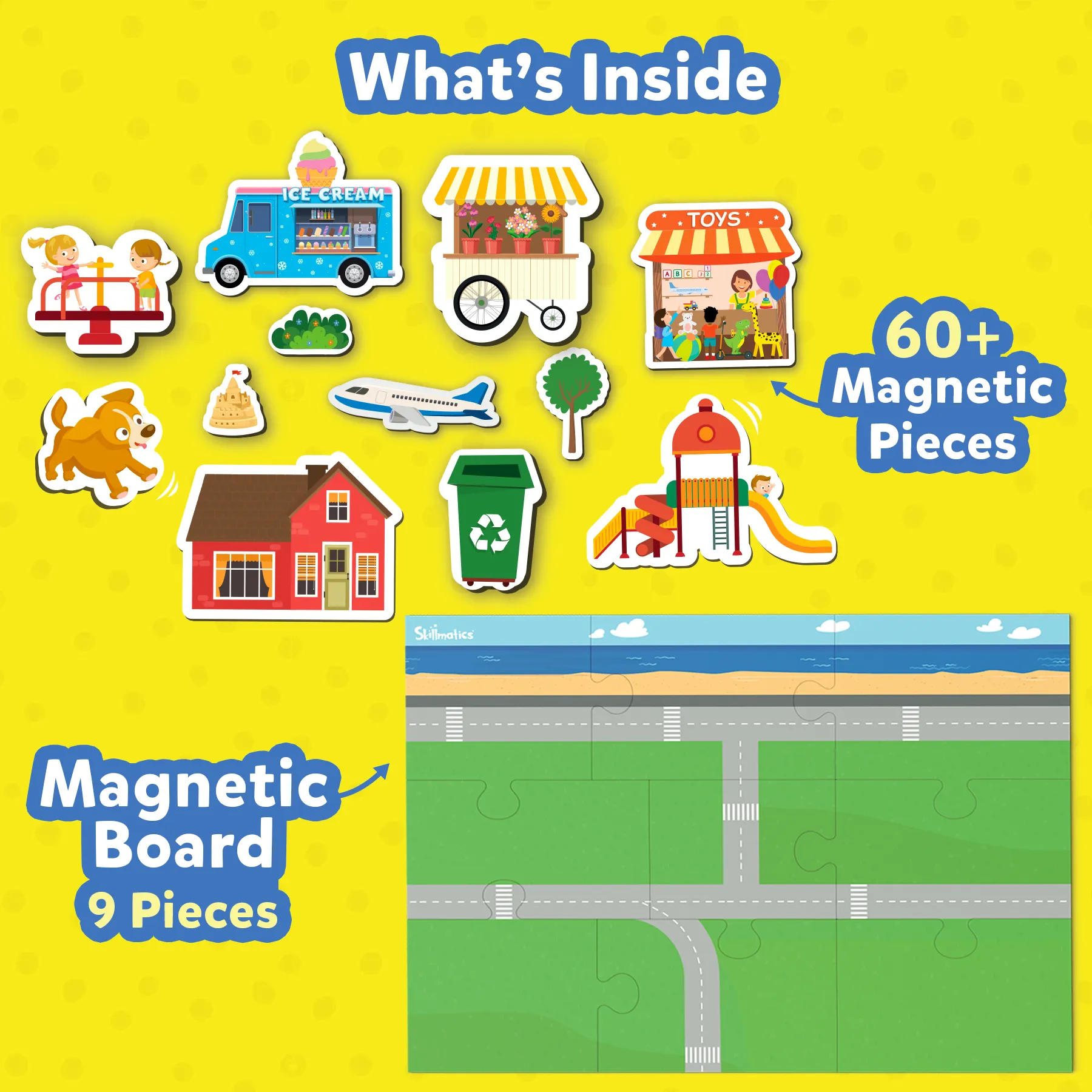 Skillmatics Creative Toy Magnetopia - Design Your City, Interactive Pretend Play Set For Kids, Toddlers, 60  Magnetic Pieces, Preschool Learning Game, Gifts for Boys & Girls Ages 3, 4, 5, 6, 7