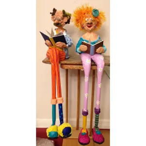 The Couple Reading Art in Paper Mache Humorous Whimsical Sculptures by Naava Naslavsky