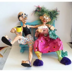 Togetherness Couple Art in Paper Mache Humorous Whimsical Sculptures by Naava Naslavsky