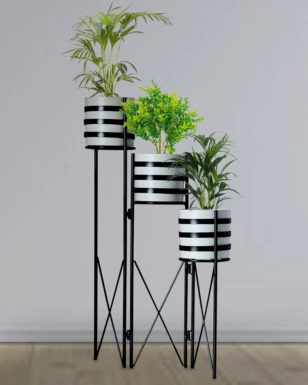 WHITE  &  BLACK CROSS  PLANTER STAND SET OF 3 CROSS