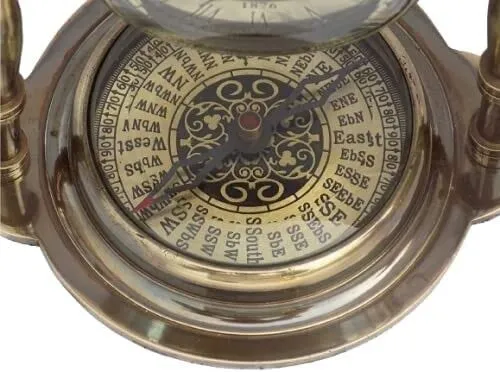 World Collection Desk Table Clock with Maritime Vintage Brass Compass Antique Victoria Lond